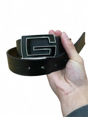 Guess Black Leather Belt with Silver G Buckle